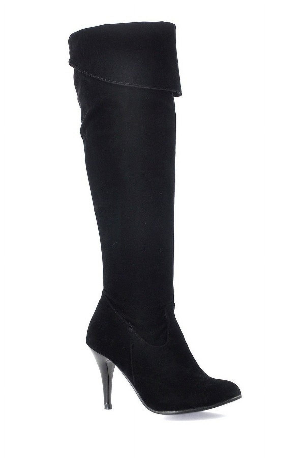 hopeusnice Women's Over The Knee Boots High Heel Faux Leather Pointed Toe Stilettos Chunky Heel Thigh High Boots Winter Booties Matte black 39