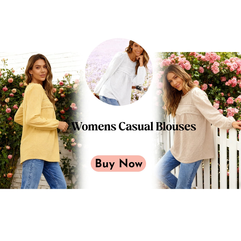UVN Fall Shirts for Women Long Sleeve Blouses Ladies Crewneck Lace Crochet Tops Dressy Chiffon Blouses