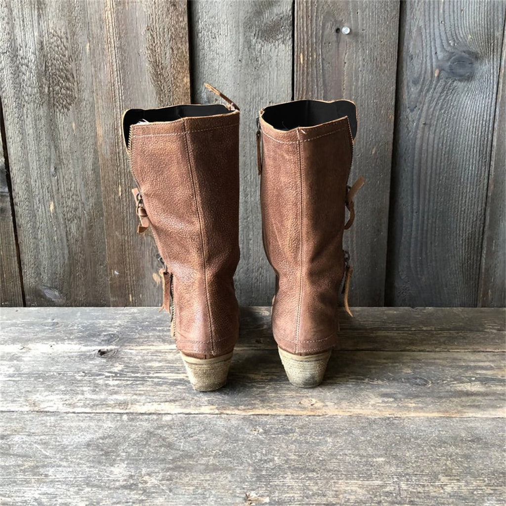 Women's Mid Calf Boots Side Zipper Boots Comfortable Block Heel Ankle Boots Faux Leather Boots Fall Winter Boots Brown 37