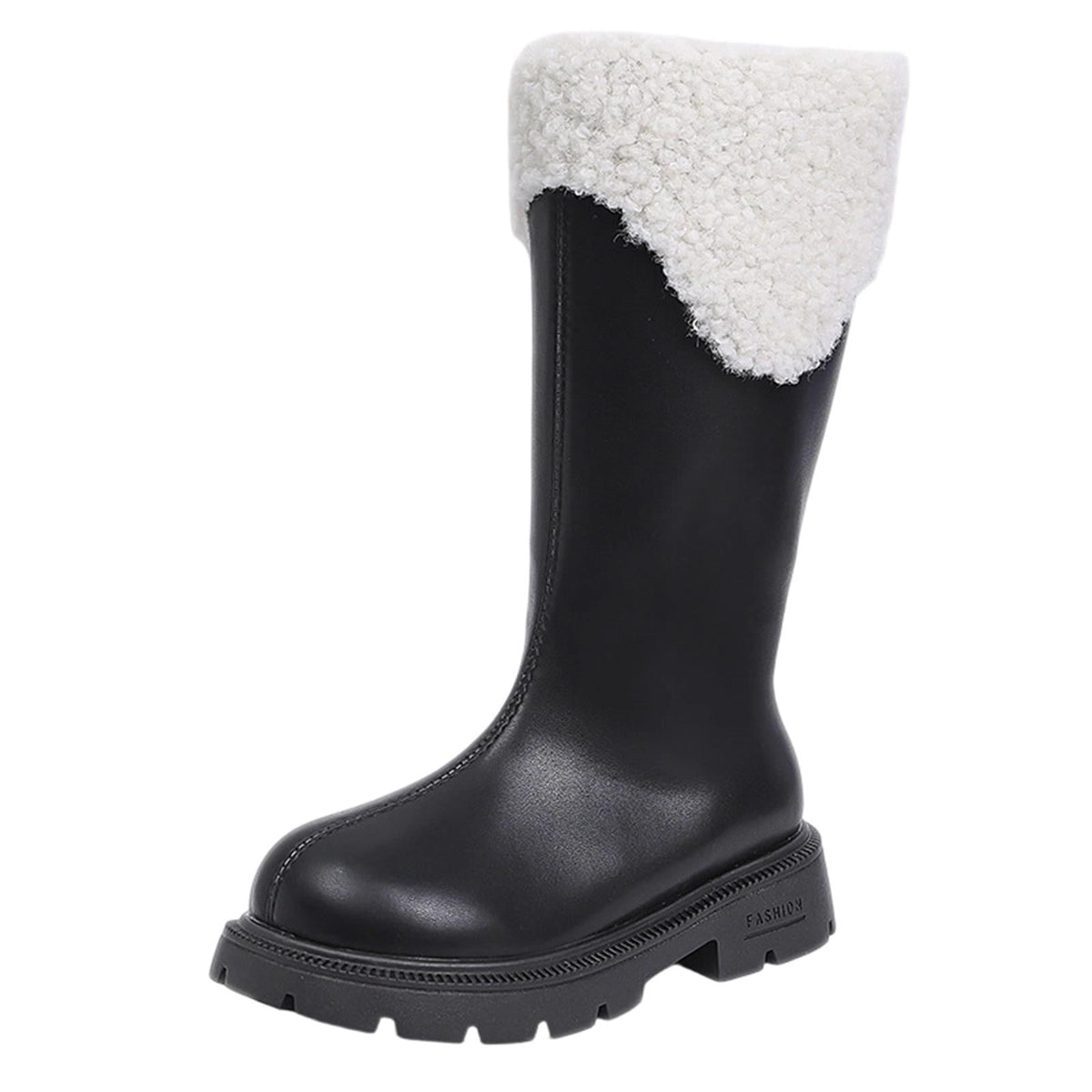 BXJX Girls Mid-Calf Boots, Fleece Lined Side Zipper Fall Winter Thermal Kids Riding Boots Black Size 2 Big Kids