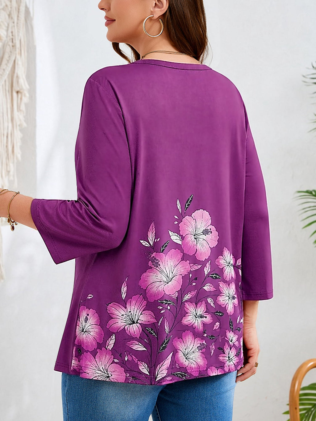 SHOWMALL Plus Size Tops for Women, 3/4 Sleeve Button V Neck Casual Tunic Blouse, Green, Size 4X
