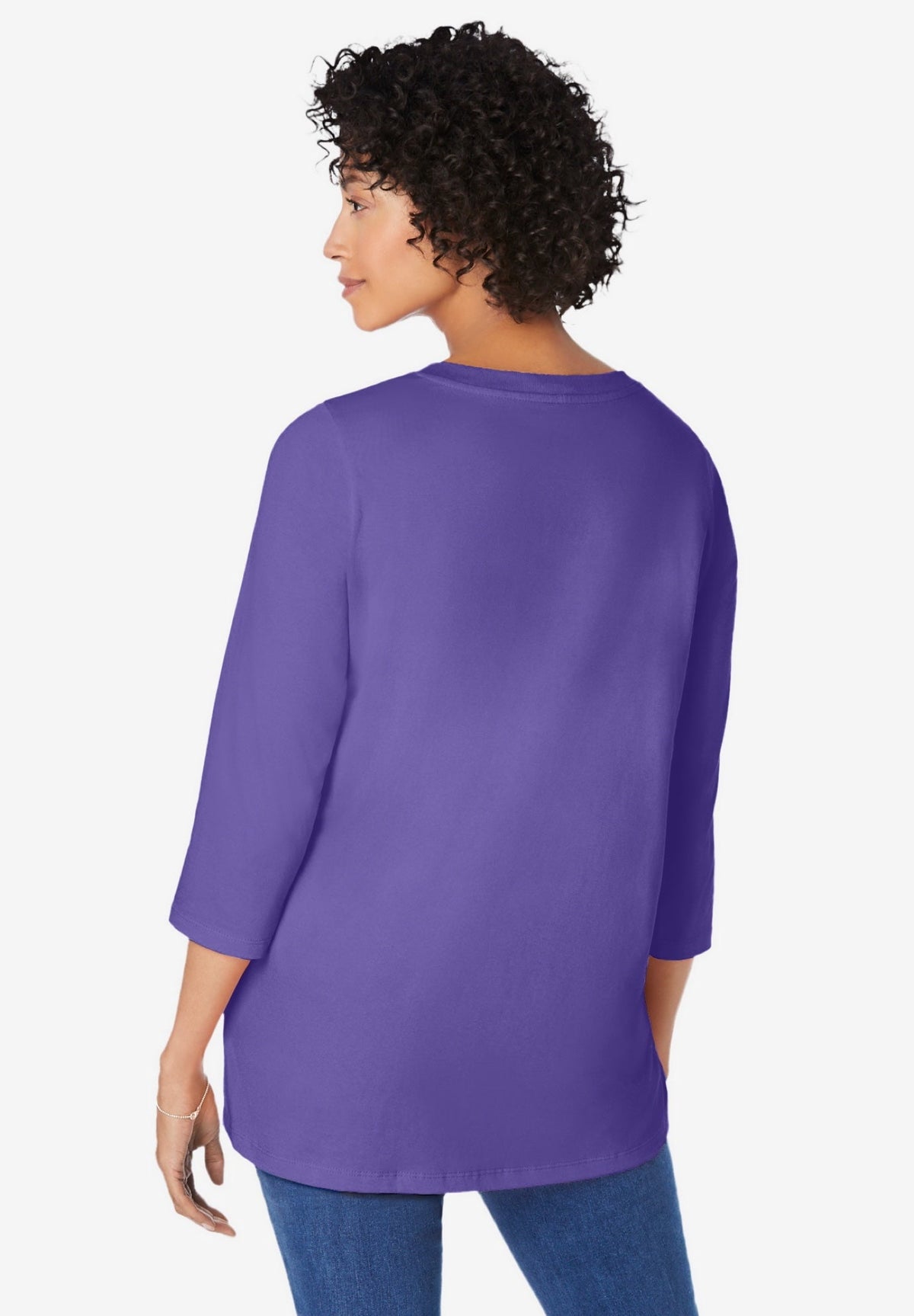 Woman Within Plus Size Perfect Three-Quarter Sleeve V-Neck Tunic