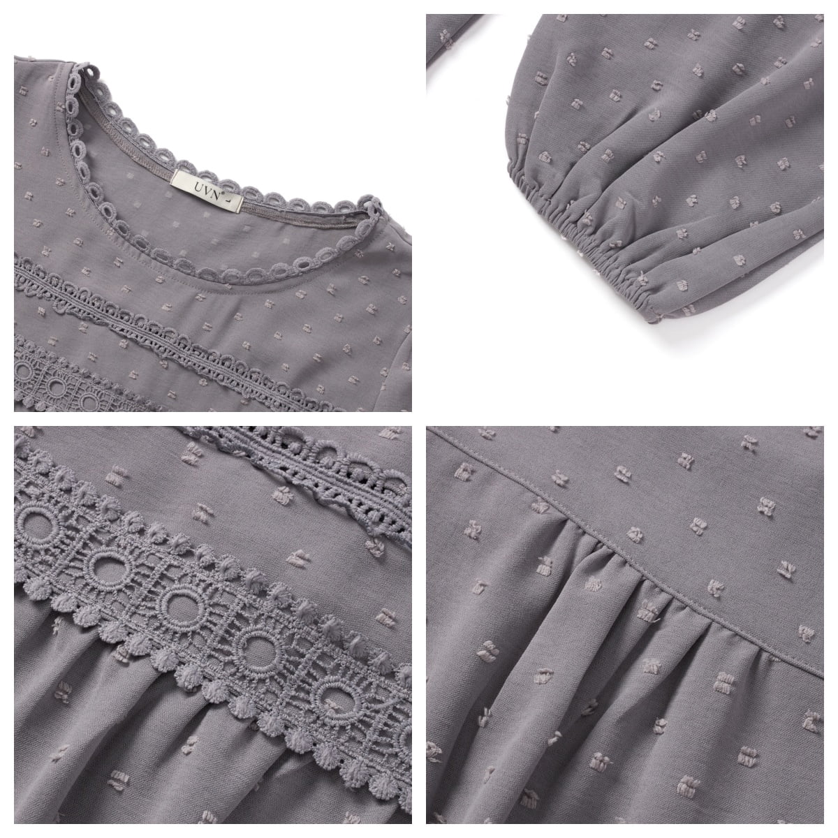 UVN Fall Shirts for Women Long Sleeve Blouses Ladies Crewneck Lace Crochet Tops Dressy Chiffon Blouses