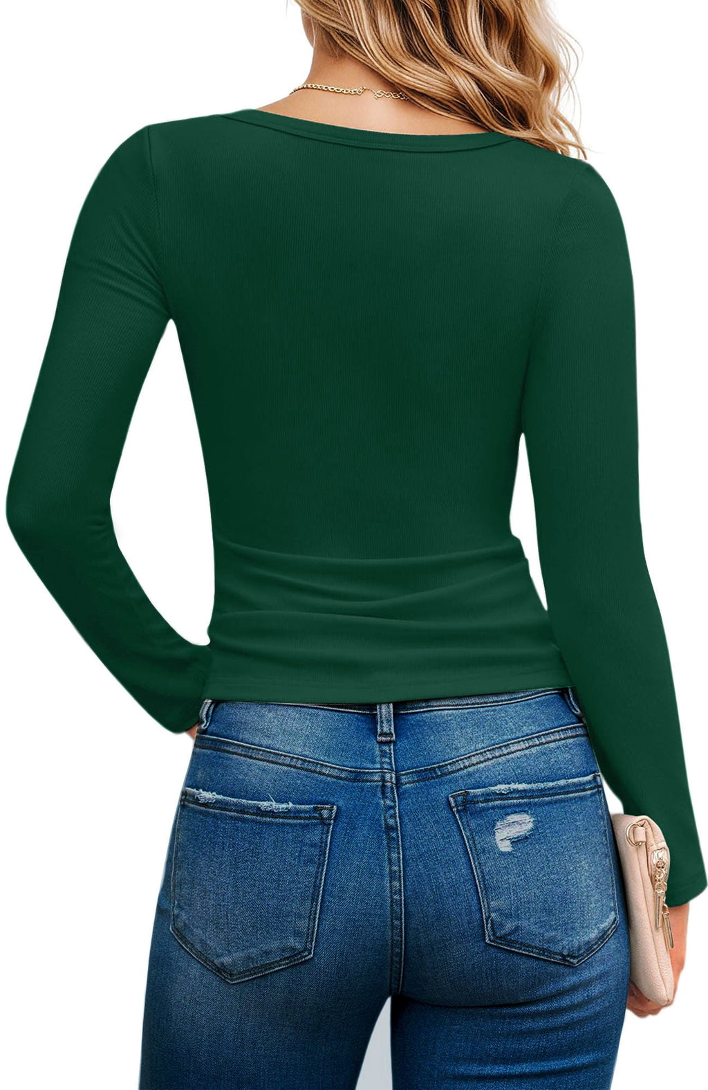 SPROUTOP Slim Fit Blouse for Women Long Sleeve Square Neck Shirts Ribbed Fall Ladies Casual Basic Tops