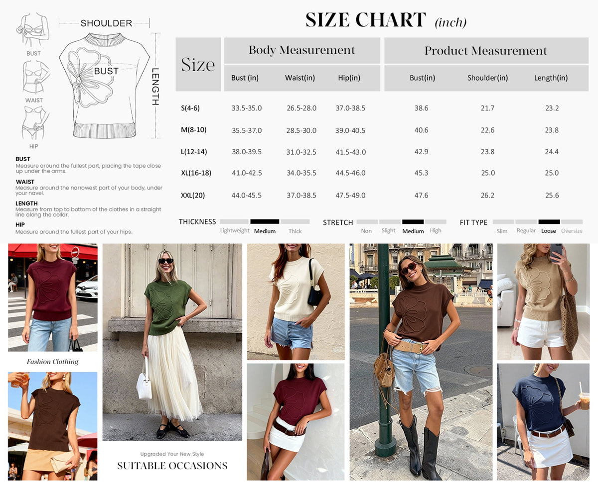 PRETTYGARDEN Women's Spring Sweater Vest Trendy Flower Knit Short Sleeve Cute Pullover Tank Tops Summer Fashion Clothing