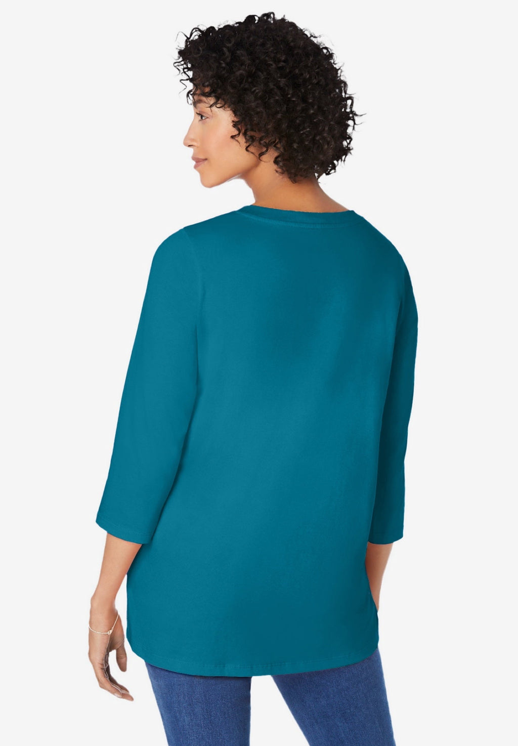Woman Within Plus Size Perfect Three-Quarter Sleeve V-Neck Tunic