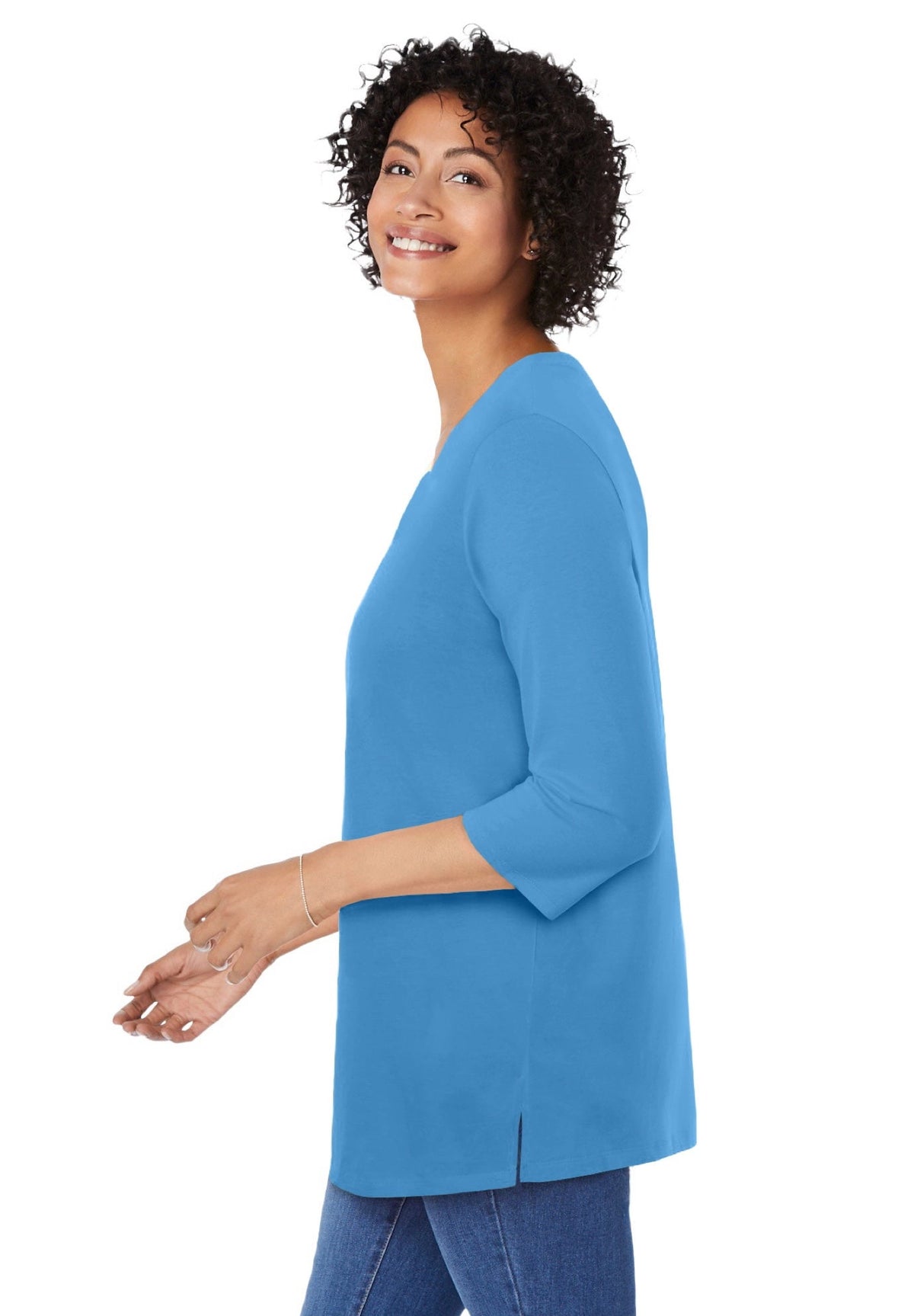 Woman Within Plus Size Perfect Three-Quarter Sleeve V-Neck Tunic