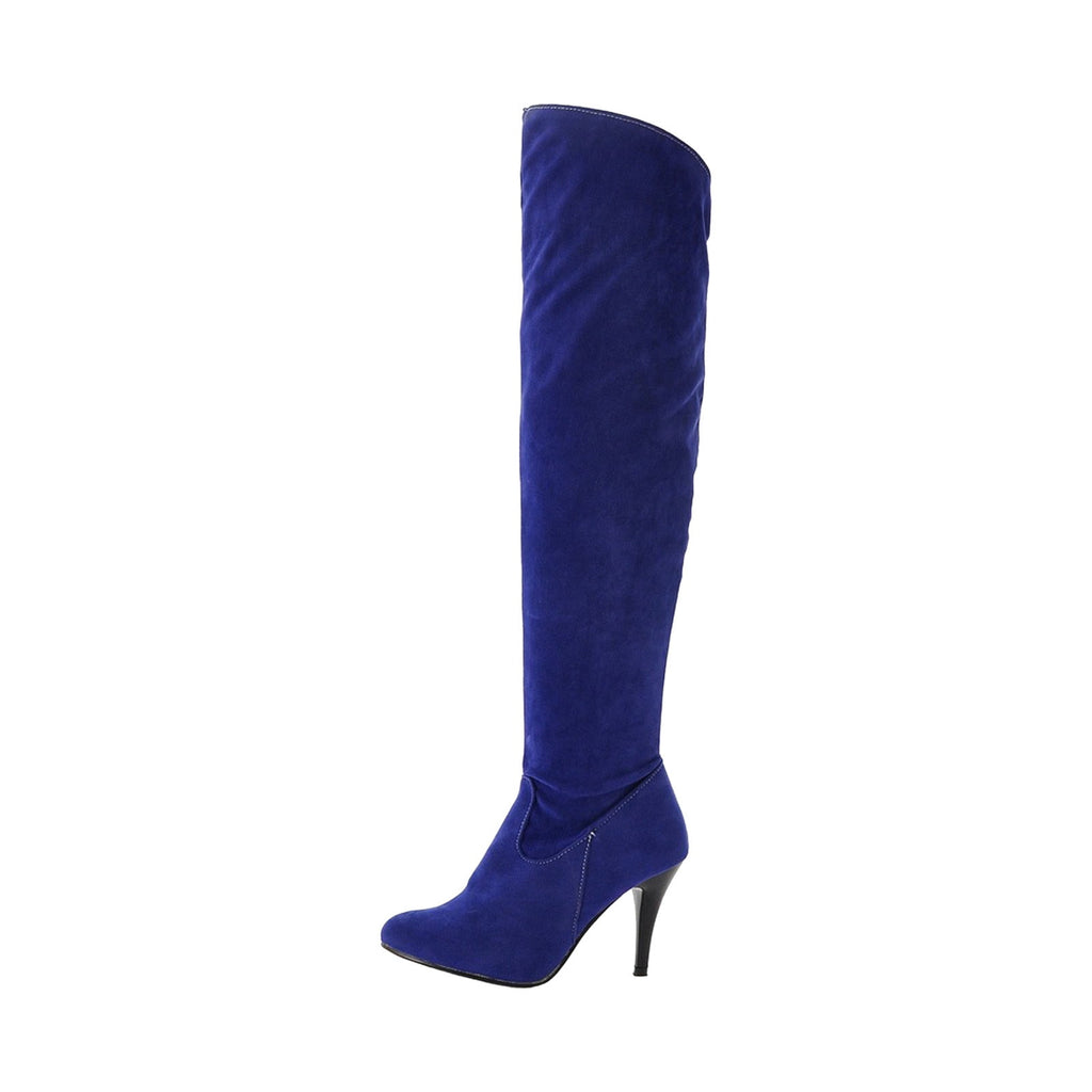 hopeusnice Women's Over The Knee Boots High Heel Faux Leather Pointed Toe Stilettos Chunky Heel Thigh High Boots Winter Booties Matte black 39