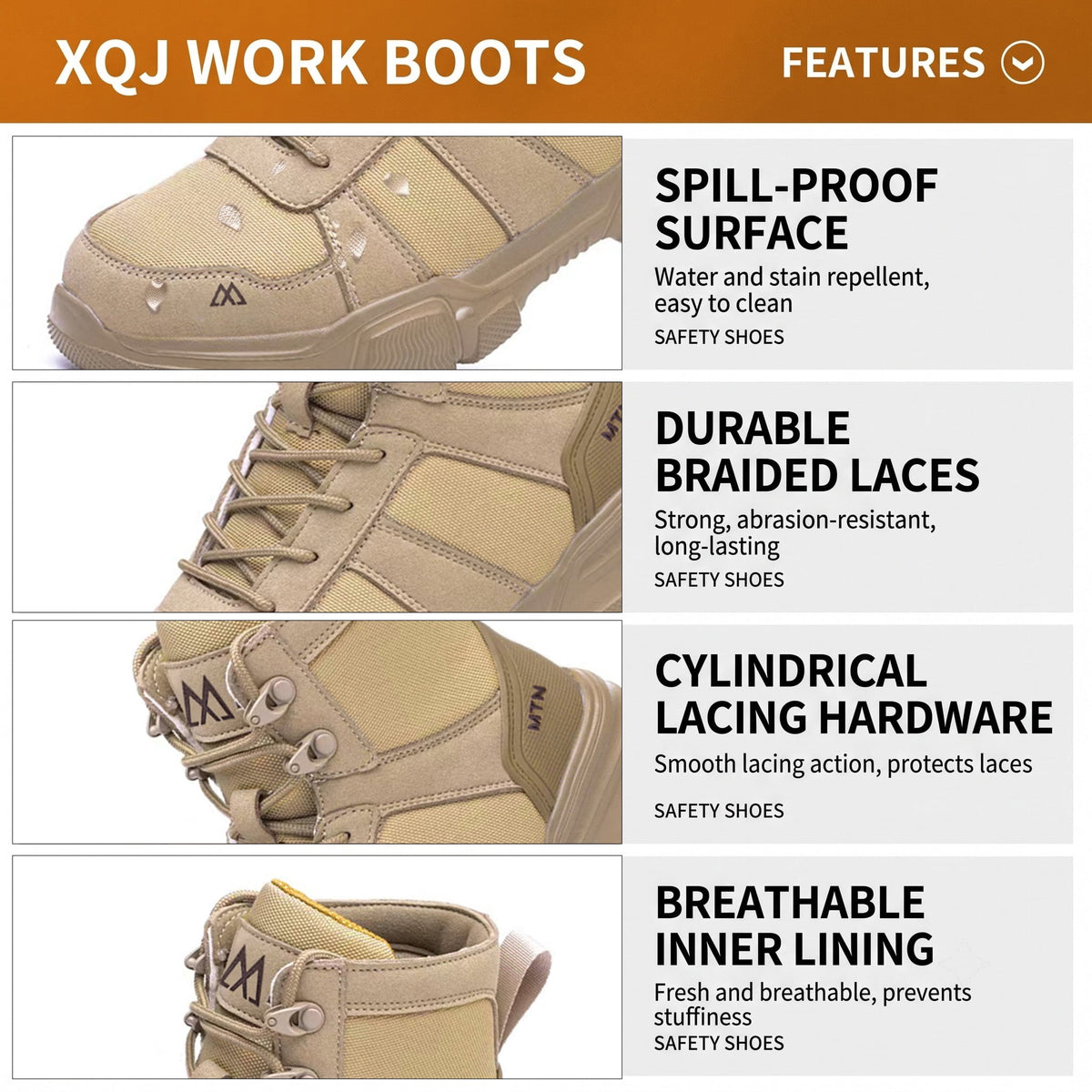 XQJ Men's Steel Toe Work Boots, Comfortable Lightweight Industrial Construction Shoes, Durable High Top Safety Boots - Black - Size 6