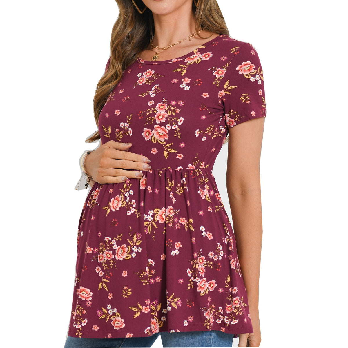Bearsland Women's Short Sleeve Maternity Shirts Tops Pregnancy Clothes 3-Pack