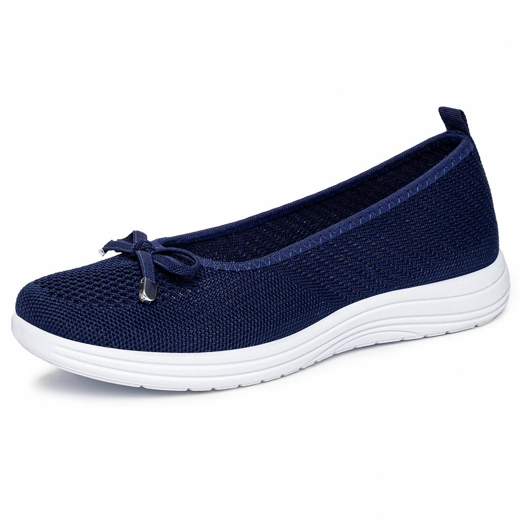 KIJBLAE Women's Plus Size Knit Mesh Low Cut Comfort Flats, Breathable Lightweight Slip On Daily Shoes Black 36