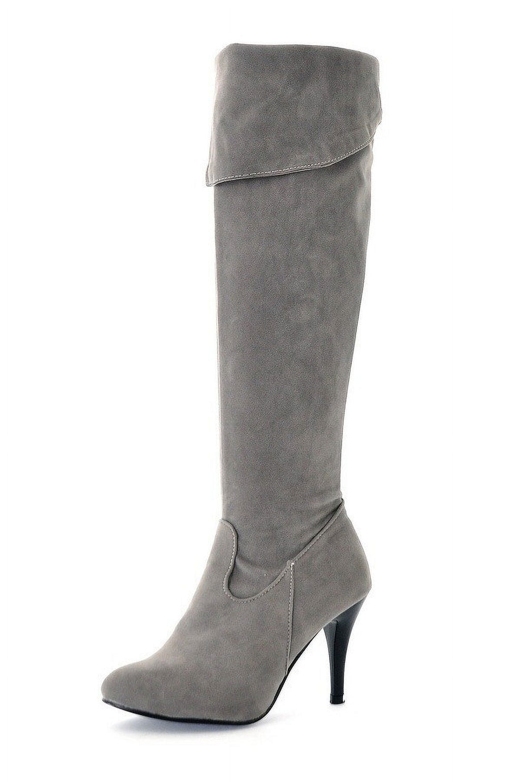 hopeusnice Women's Over The Knee Boots High Heel Faux Leather Pointed Toe Stilettos Chunky Heel Thigh High Boots Winter Booties Matte black 39