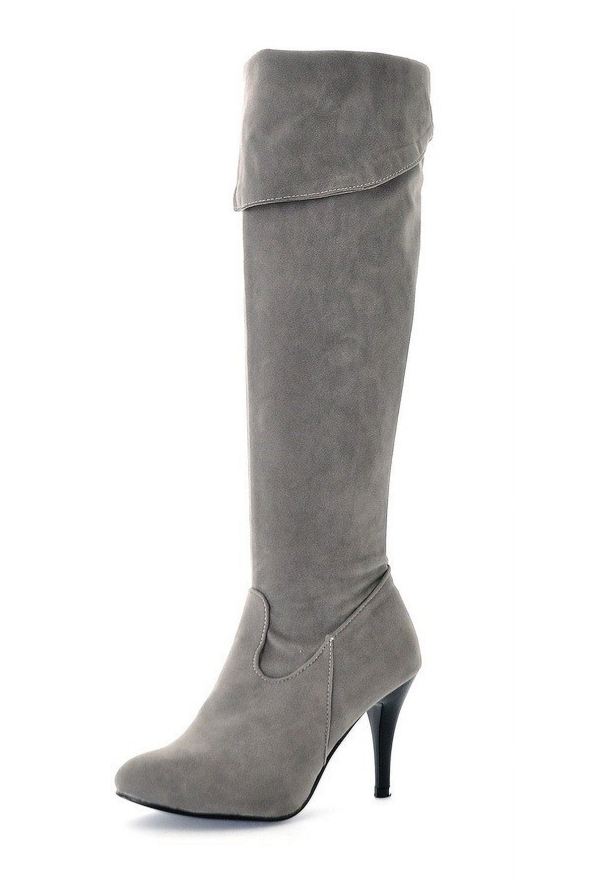 hopeusnice Women's Over The Knee Boots High Heel Faux Leather Pointed Toe Stilettos Chunky Heel Thigh High Boots Winter Booties Matte black 39