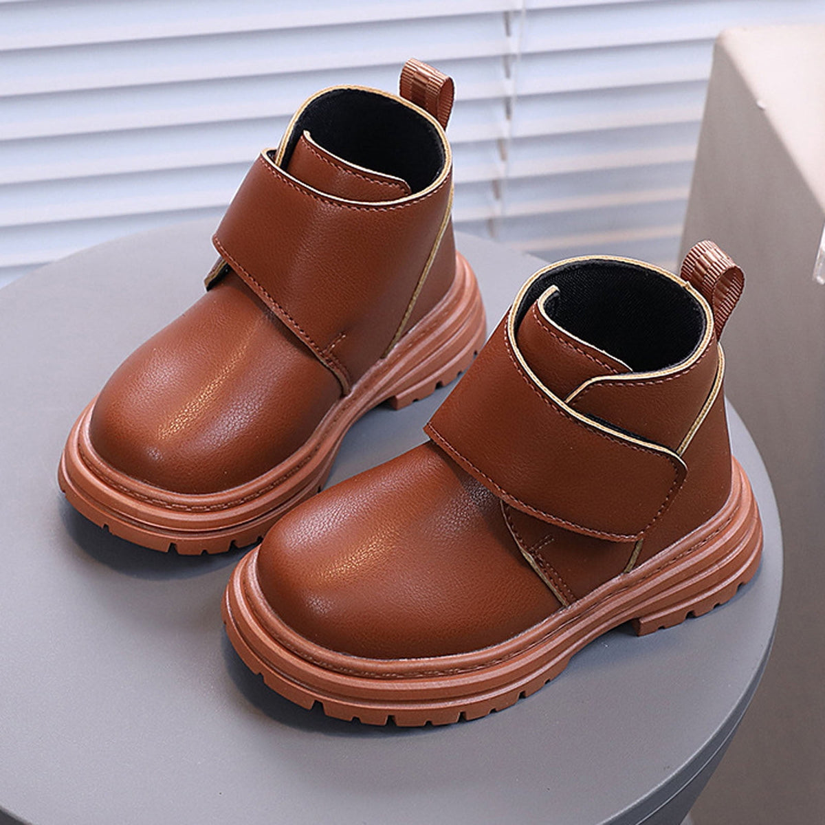 Mwjwdo Girls Leather Boots Short Winter Casual Fashion Artificial Leather Comfortable Sole Little Kids Shoes for Daily Wear Black 1-1.5Years