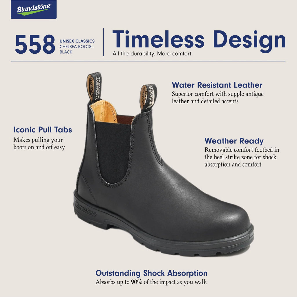Blundstone 587 Unisex Classic Series Chelsea Boot for Men and Women with Shock Absorption and Premium Water Resistant Leather, Rustic Black, 6 US Men / 8 US Women / 5 AU - AUTHORIZED DEALER