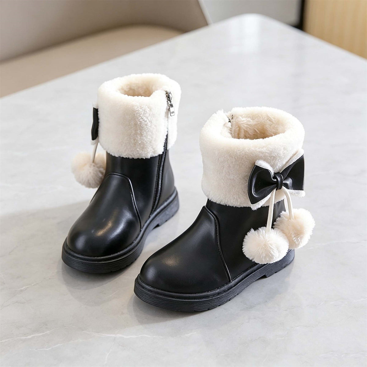 BXJX Girls Ankle Boots, Fleece Lined Warm Side Zipper Soft Sole Winter Shoots Khaki Size 11 Little Kids