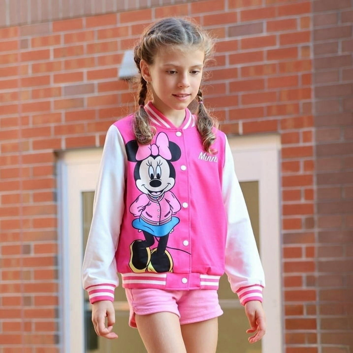 Disney Girls Bomber Jacket Minnie Mouse Colorblock Varsity Lightweight Sweatshirts Gift Fall Spring Sizes 3-10