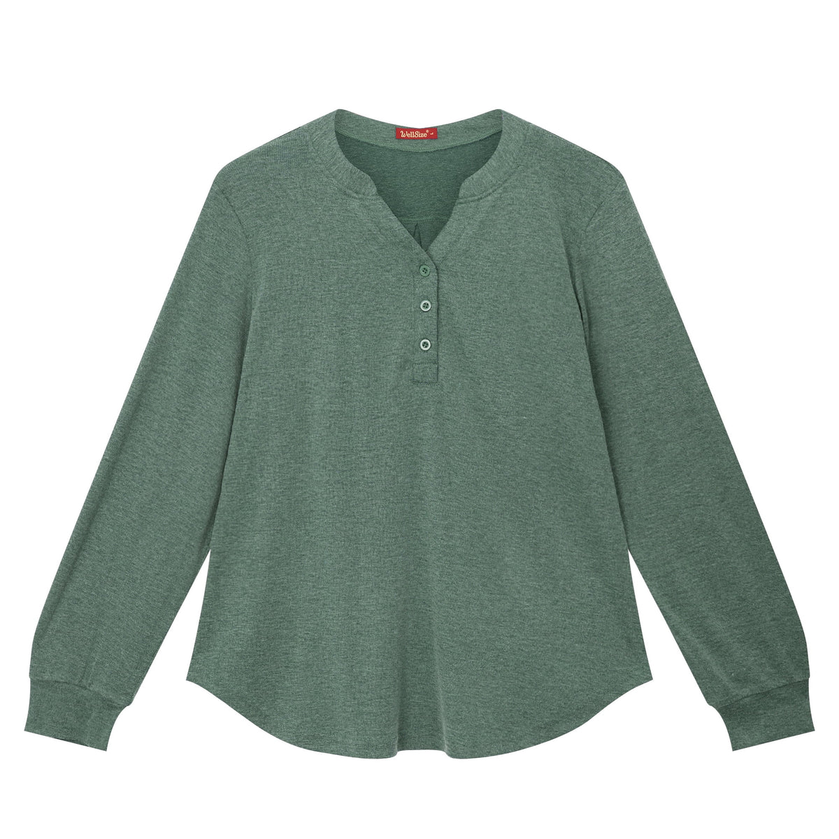 WellSize Plus Size Blouses for Women Henley V Neck Tops Casual Long Sleeve Button Shirts Fall Pullover Outfit