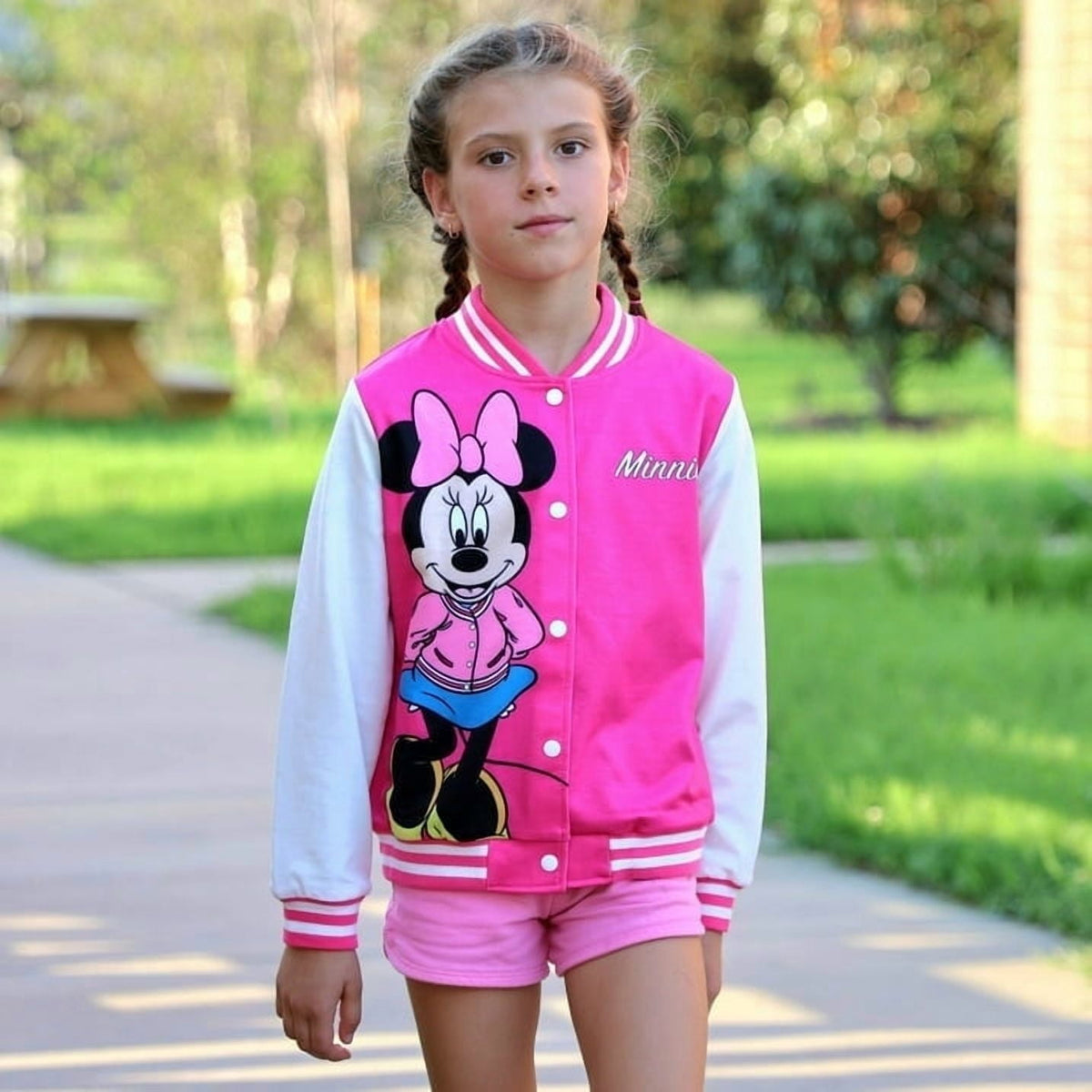 Disney Girls Bomber Jacket Minnie Mouse Colorblock Varsity Lightweight Sweatshirts Gift Fall Spring Sizes 3-10