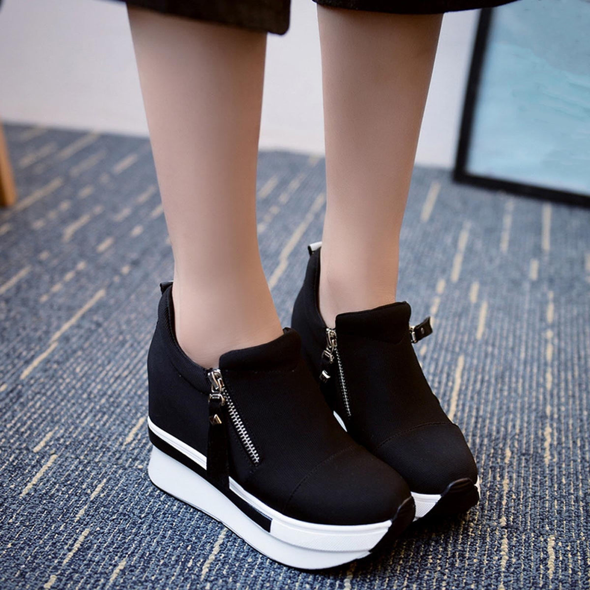 Hvyesh Women Thick Bottom Wedge Sneakers Slip On Loafers Casual Dressy Walking Comfort Shoes Wide Low Top Trendy Canvas Shoes Women's Shoes