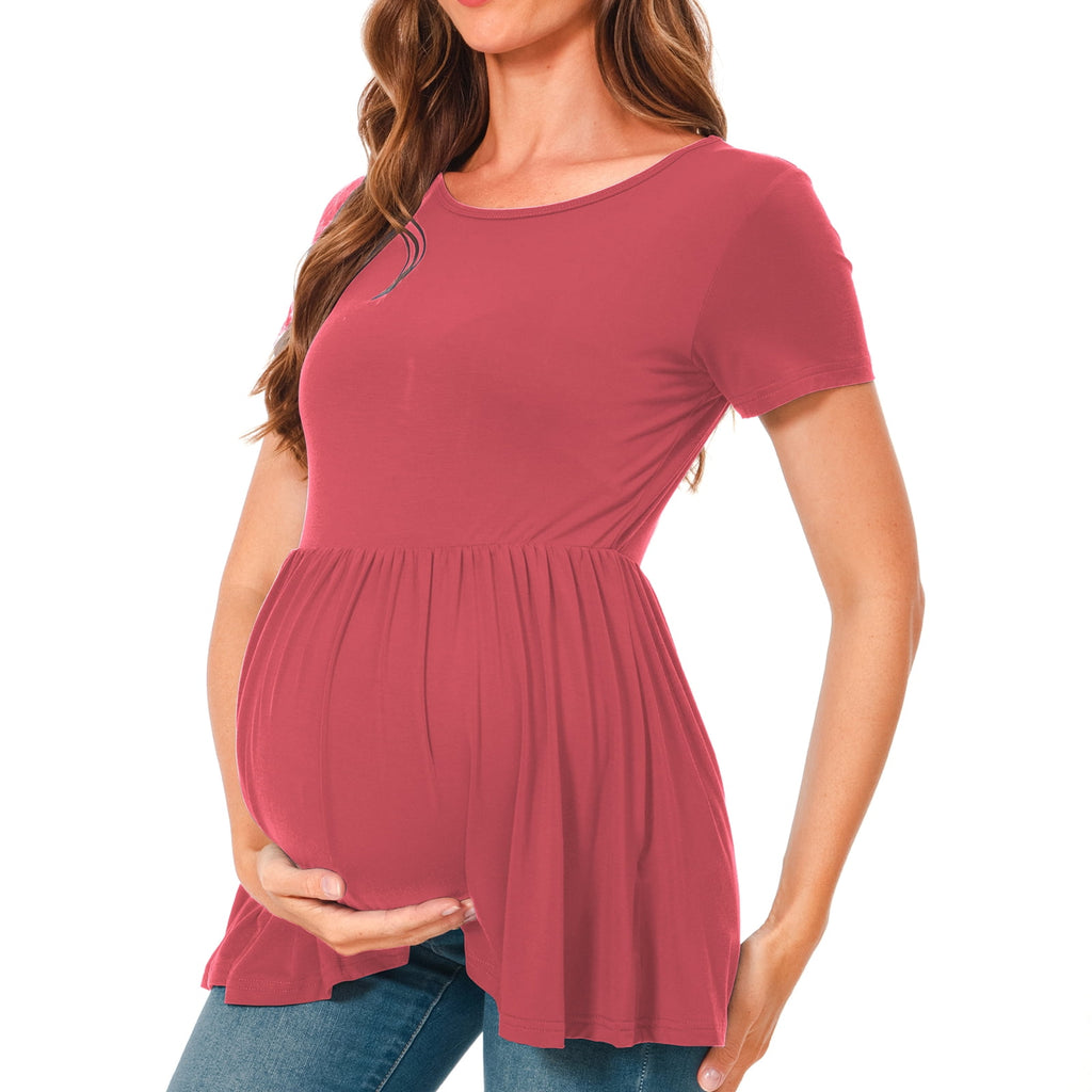 Bearsland Women's Short Sleeve Maternity Shirts Tops Pregnancy Clothes 3-Pack