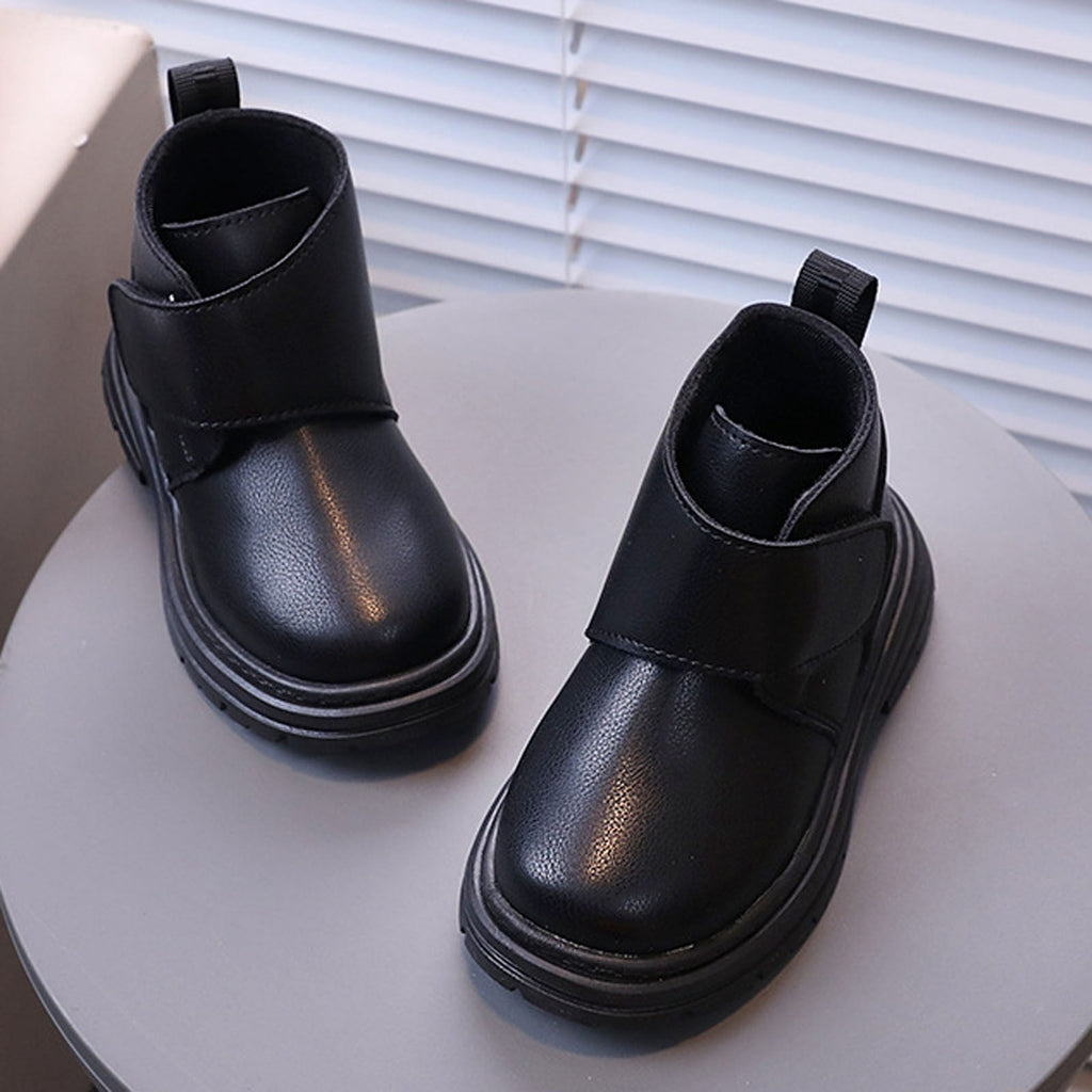 Mwjwdo Girls Leather Boots Short Winter Casual Fashion Artificial Leather Comfortable Sole Little Kids Shoes for Daily Wear Black 1-1.5Years