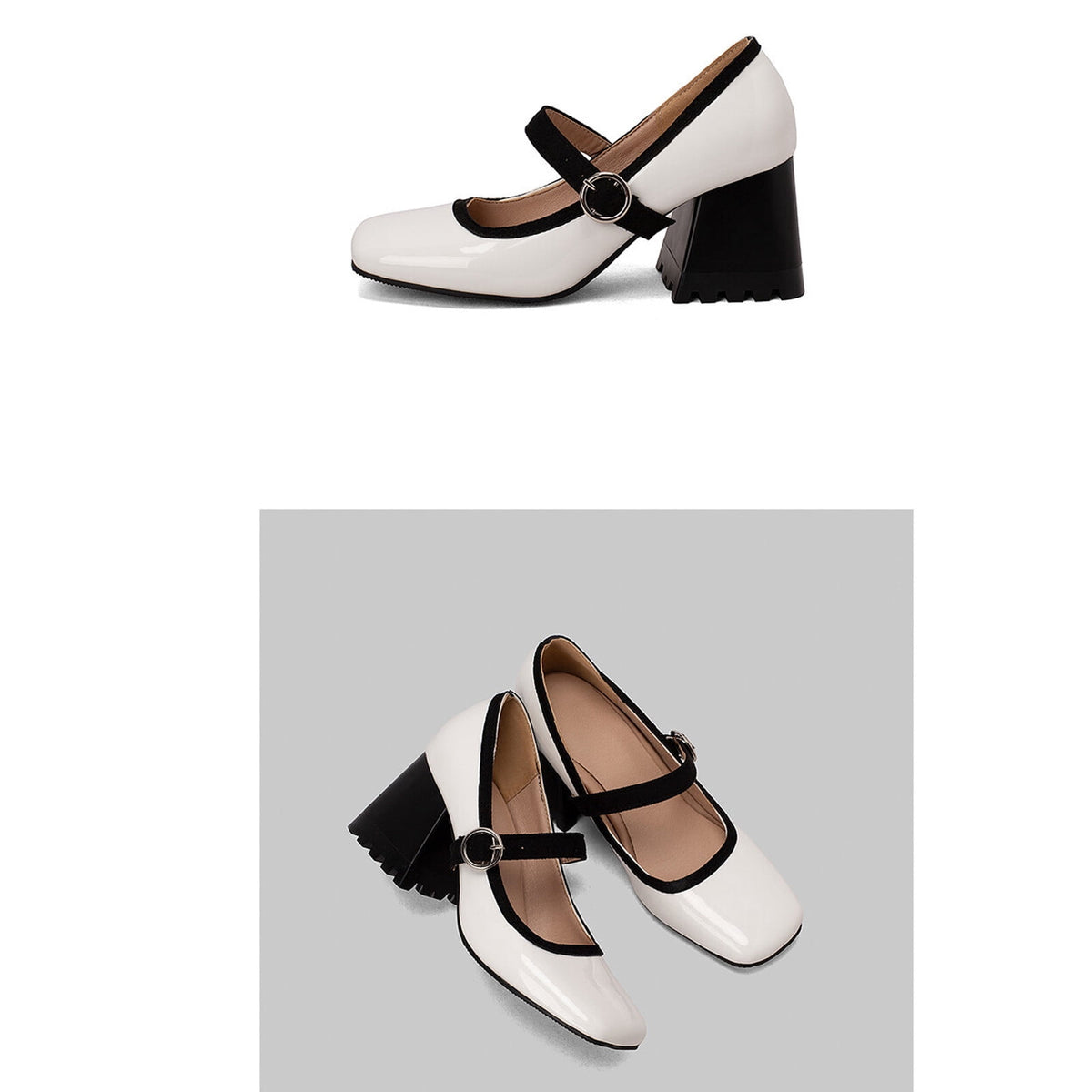 hopeusnice Women's Mary Jane Buckle Block Heel Pumps Square Toe Chunky Heel Dress Shoes Comfortable Formal Wedding Party Shoes Green 38