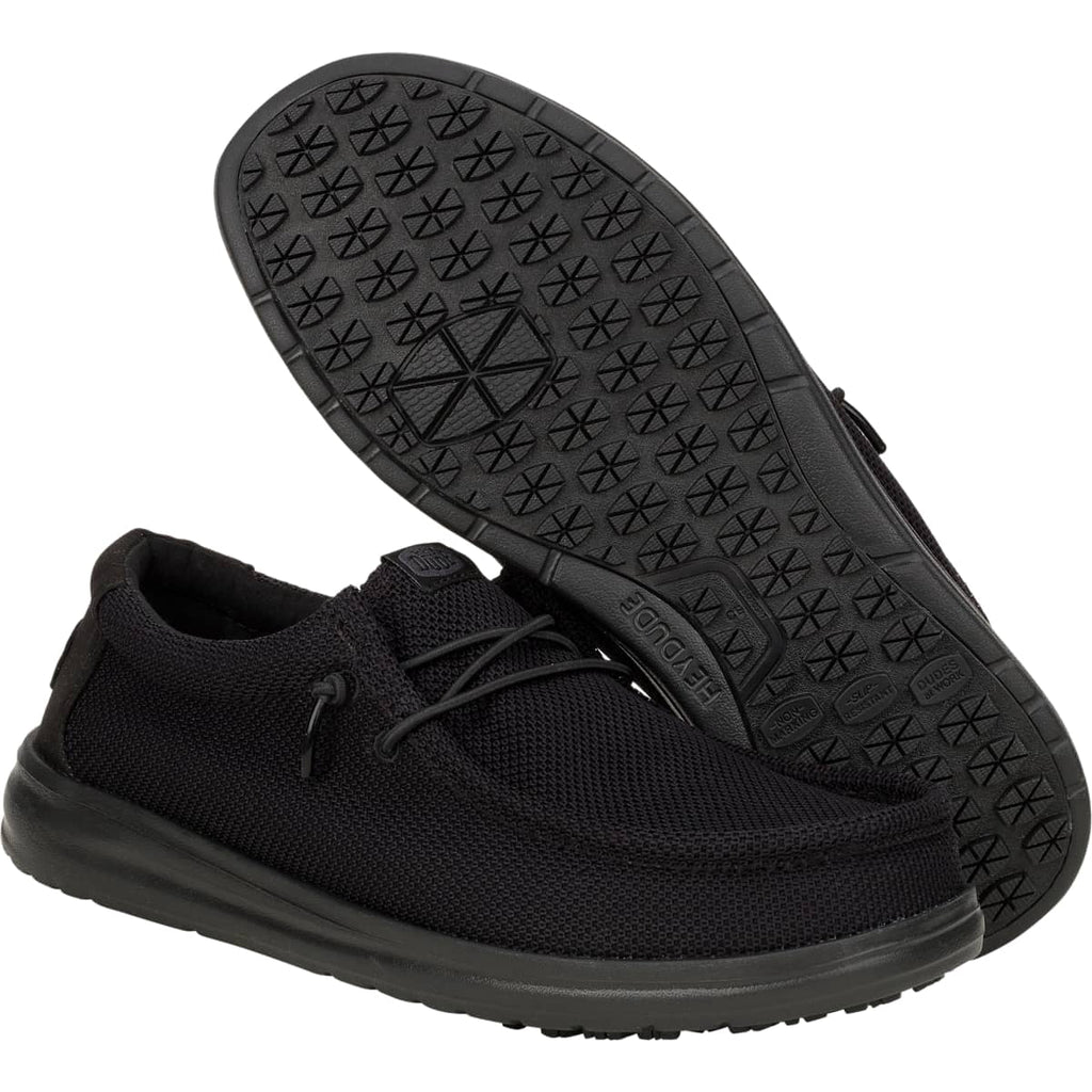 HEYDUDE Men Wally Work CE Slip Resistant Wide, Wide Black Mesh, 10