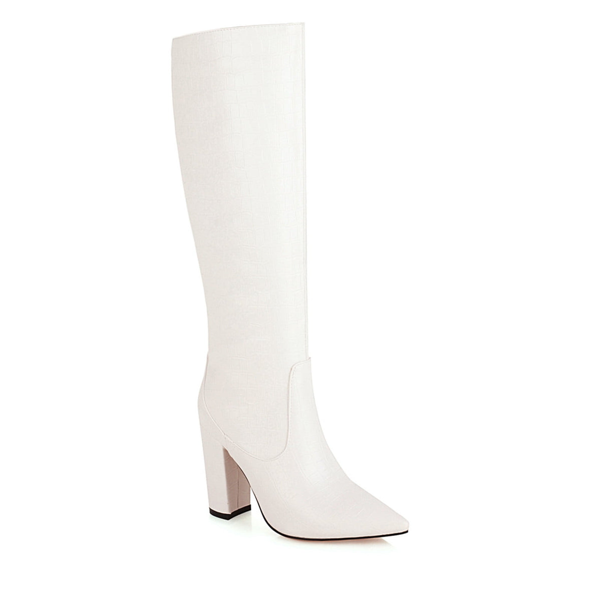 Women's Knee High Boots Pointed Toe Chunky Heel Leather Boots Fall Winter Warm Comfortable Fashion Boots Yellow 44