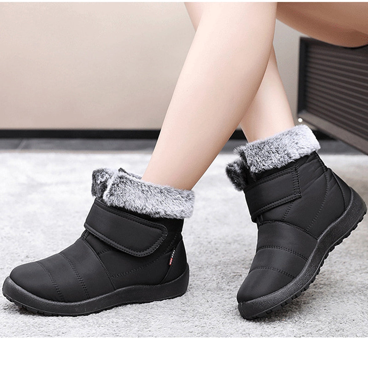 hopeusnice Womens Snow Boots Winter Non-Slip Warm Ankle Booties Slip On Outdoor Fuzzy Fleece Lined Zip Flat Comfort Shoes Black 38
