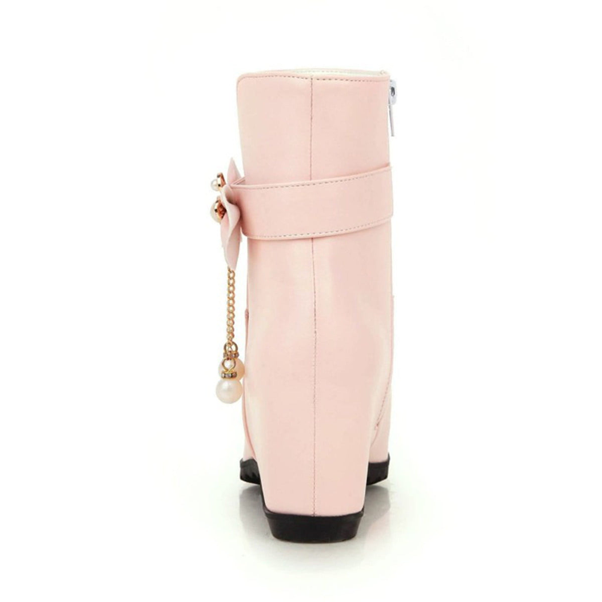 Women's Ankle Boots Wedge Heel Zipper Closure Bowknot Decor Faux Leather Booties Short Boots Comfortable Wedge Heel Shoes Pink 40