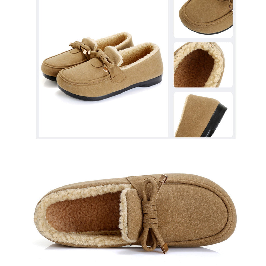 hopeusnice Women's Winter Fuzzy Fleece Lined Snow Boots Slip On Flat Shoes Warm Plush Bowknot Cozy Indoor Outdoor Flats Green 37