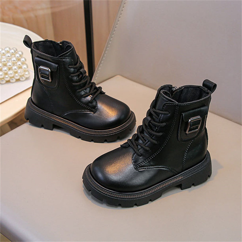 BXJX Girls Ankle Boots with Zipper, Outdoor Fall Winter Soft Sole Non-Slip Lace Up Boots Silver Size 12.5 Little Kids