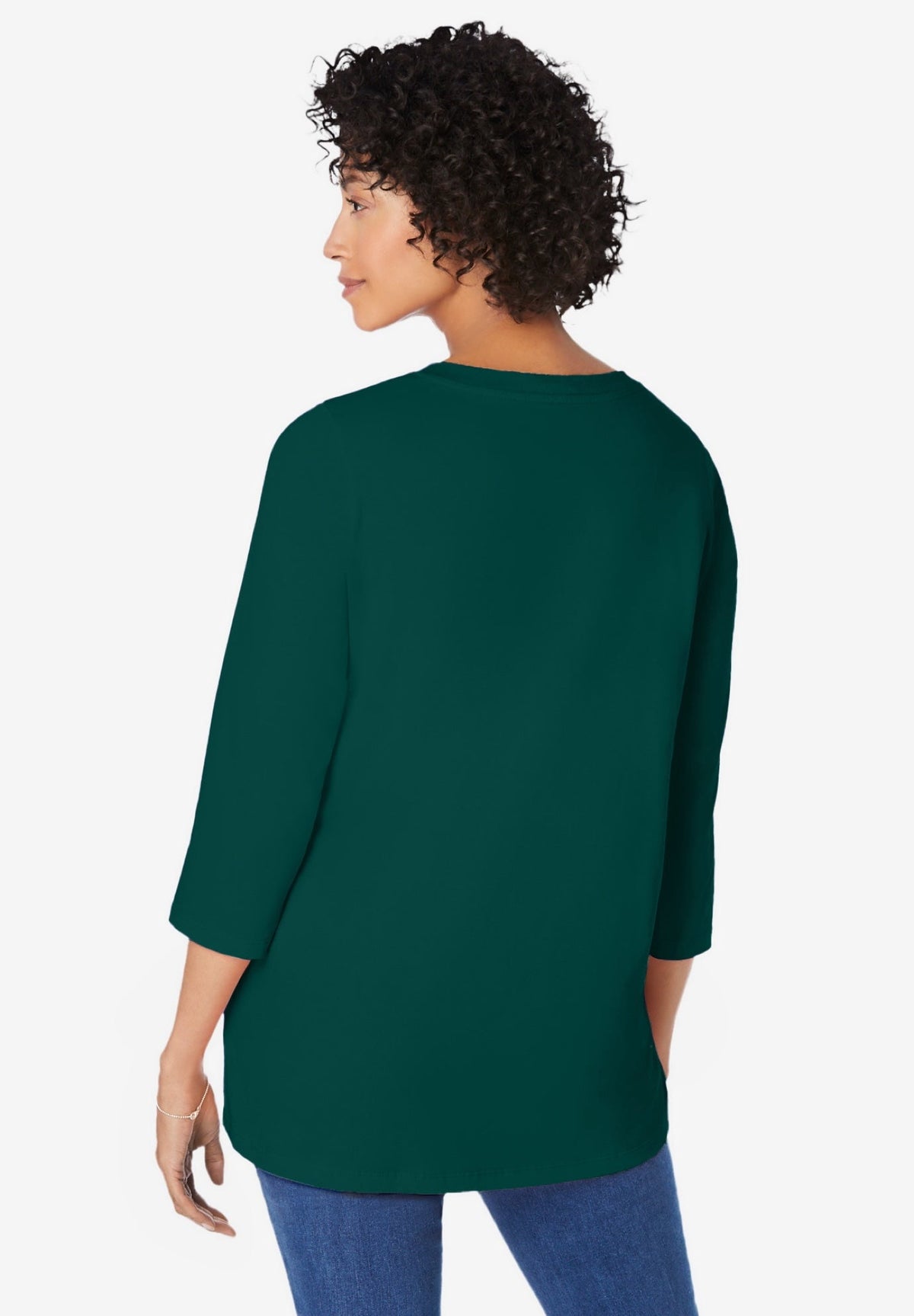 Woman Within Plus Size Perfect Three-Quarter Sleeve V-Neck Tunic