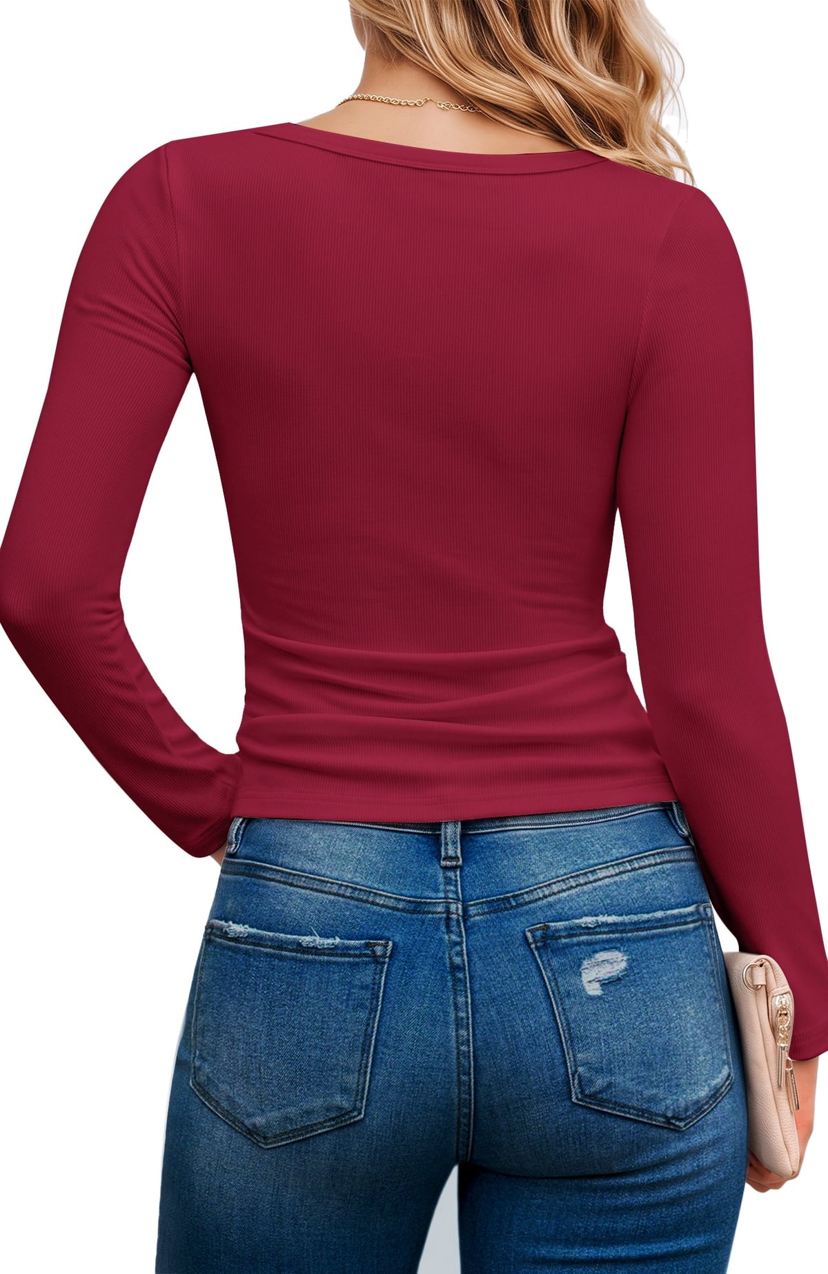 SPROUTOP Slim Fit Blouse for Women Long Sleeve Square Neck Shirts Ribbed Fall Ladies Casual Basic Tops