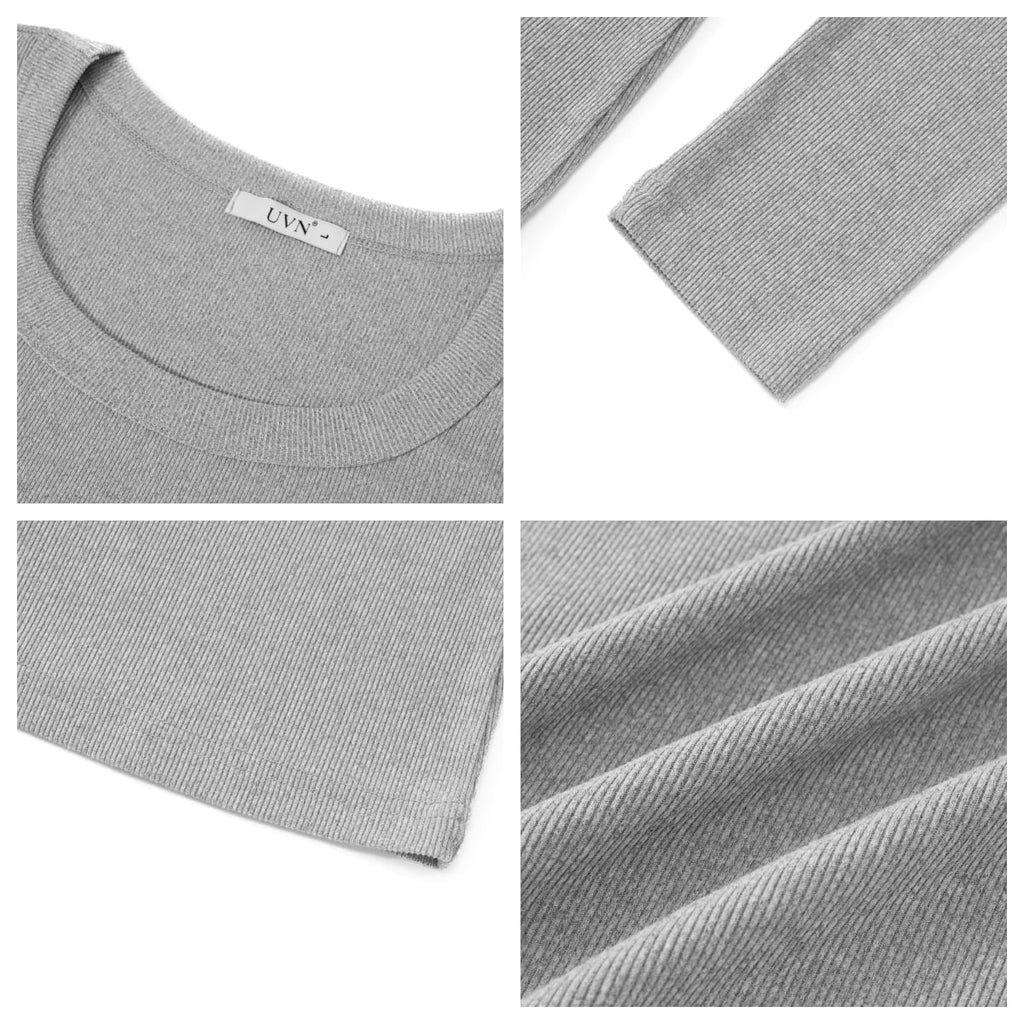 SPROUTOP Slim Fit Blouse for Women Long Sleeve Square Neck Shirts Ribbed Fall Ladies Casual Basic Tops