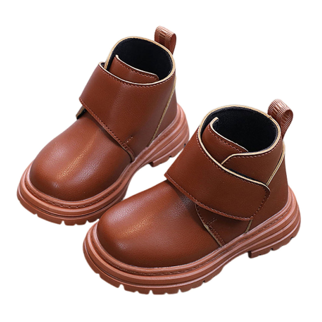 Mwjwdo Girls Leather Boots Short Winter Casual Fashion Artificial Leather Comfortable Sole Little Kids Shoes for Daily Wear Black 1-1.5Years