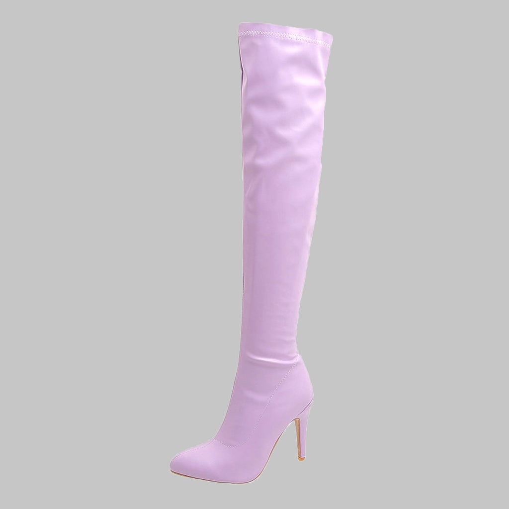 hopeusnice Women's Over The Knee Boots Pointed Toe High Heel Stilettos Boots Thigh High Boots Elegant Party Dress Boots Chunky Heel Fall Winter Shoes Blue 35
