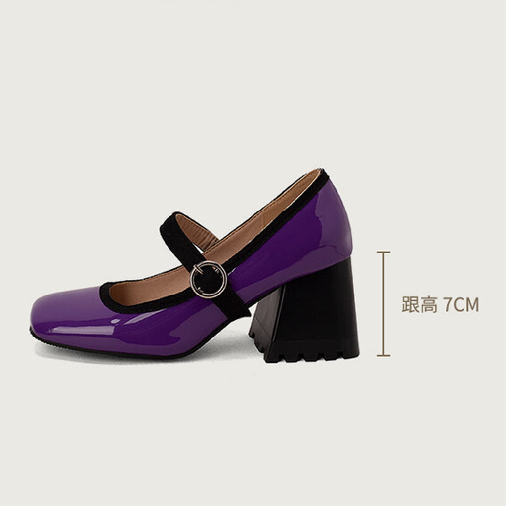 hopeusnice Women's Mary Jane Buckle Block Heel Pumps Square Toe Chunky Heel Dress Shoes Comfortable Formal Wedding Party Shoes Green 38