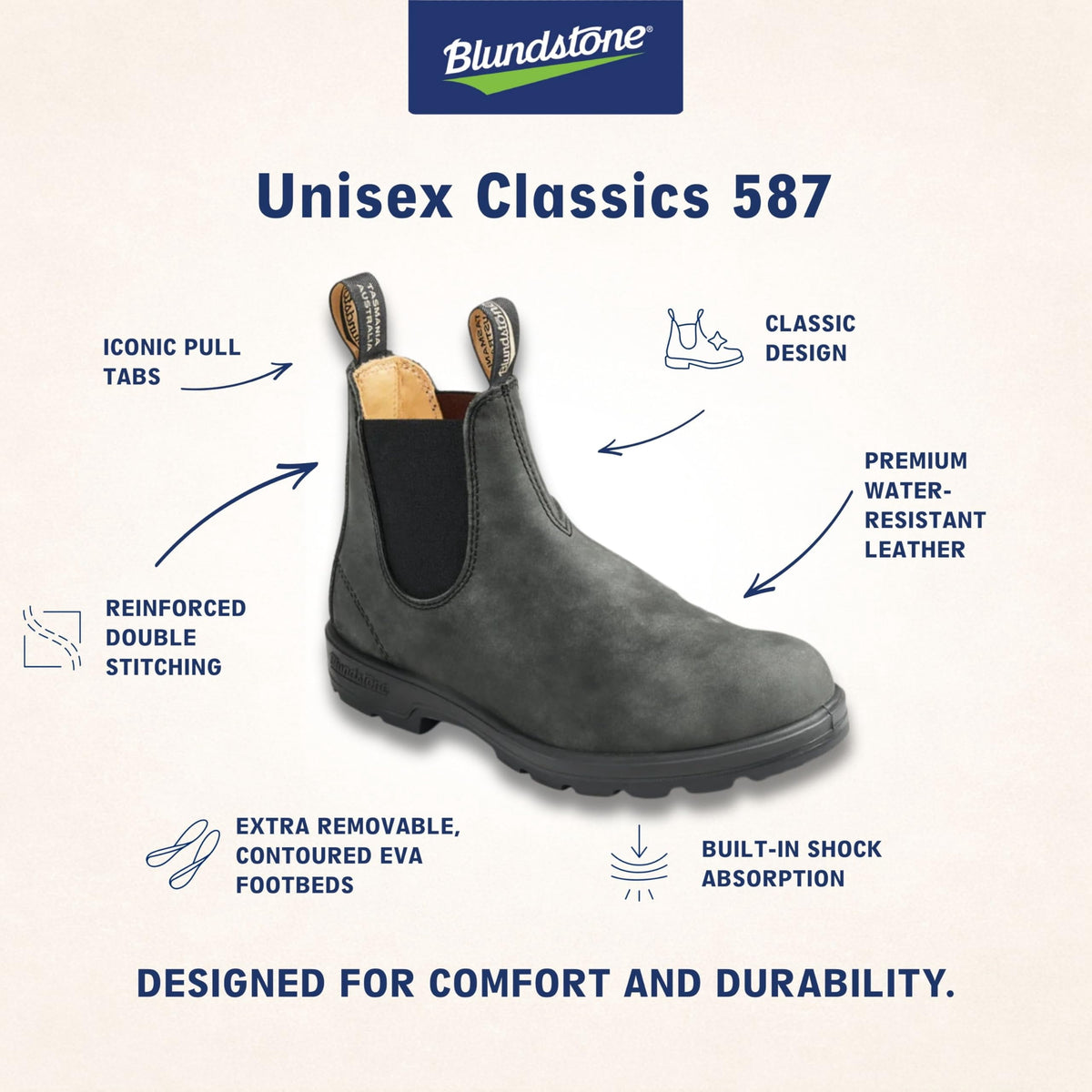 Blundstone 585 Unisex Classic Series Chelsea Boot for Men and Women with Shock Absorption and Premium Water Resistant Leather, Rustic Brown, 7.5 US Men / 9.5 US Women / 6.5 AU - AUTHORIZED DEALER