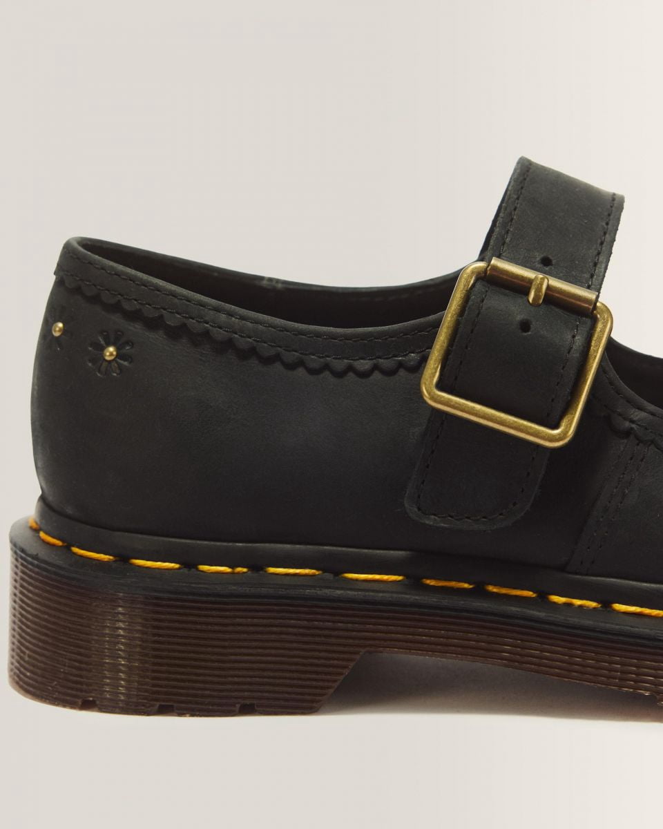 Dr Martens Women's Mary Jane Flower Black Crazy Horse Leather - 42391001