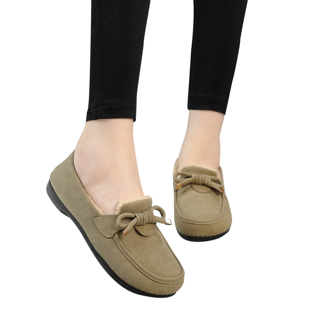 hopeusnice Women's Winter Fuzzy Fleece Lined Snow Boots Slip On Flat Shoes Warm Plush Bowknot Cozy Indoor Outdoor Flats Green 37