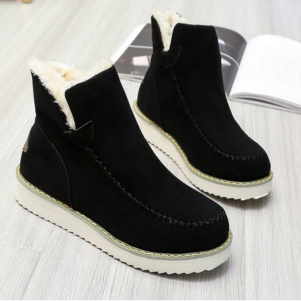 hopeusnice Women's Winter Boots Fuzzy Fleece Lined Ankle Booties Warm Plush Snow Boots Suede Chunky Heel Comfortable Warm Mid Calf Boots Brown 42