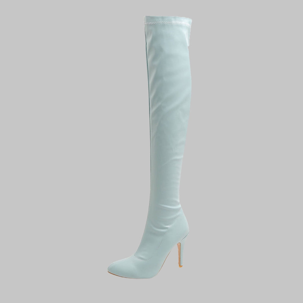 hopeusnice Women's Over The Knee Boots Pointed Toe High Heel Stilettos Boots Thigh High Boots Elegant Party Dress Boots Chunky Heel Fall Winter Shoes Blue 35