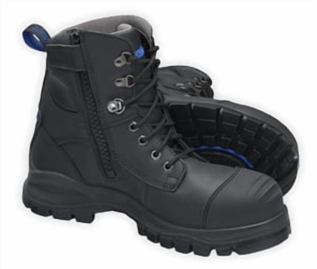 Blundstone Steel Toe Lace Up Side Zip, Water Resistant, Black, US size 11.5