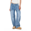 Forever 21 Women's Blue Barrel-Leg Cargo Jeans, Wide Barrel Silhouette for Everyday Casual Wear, Sizes 10