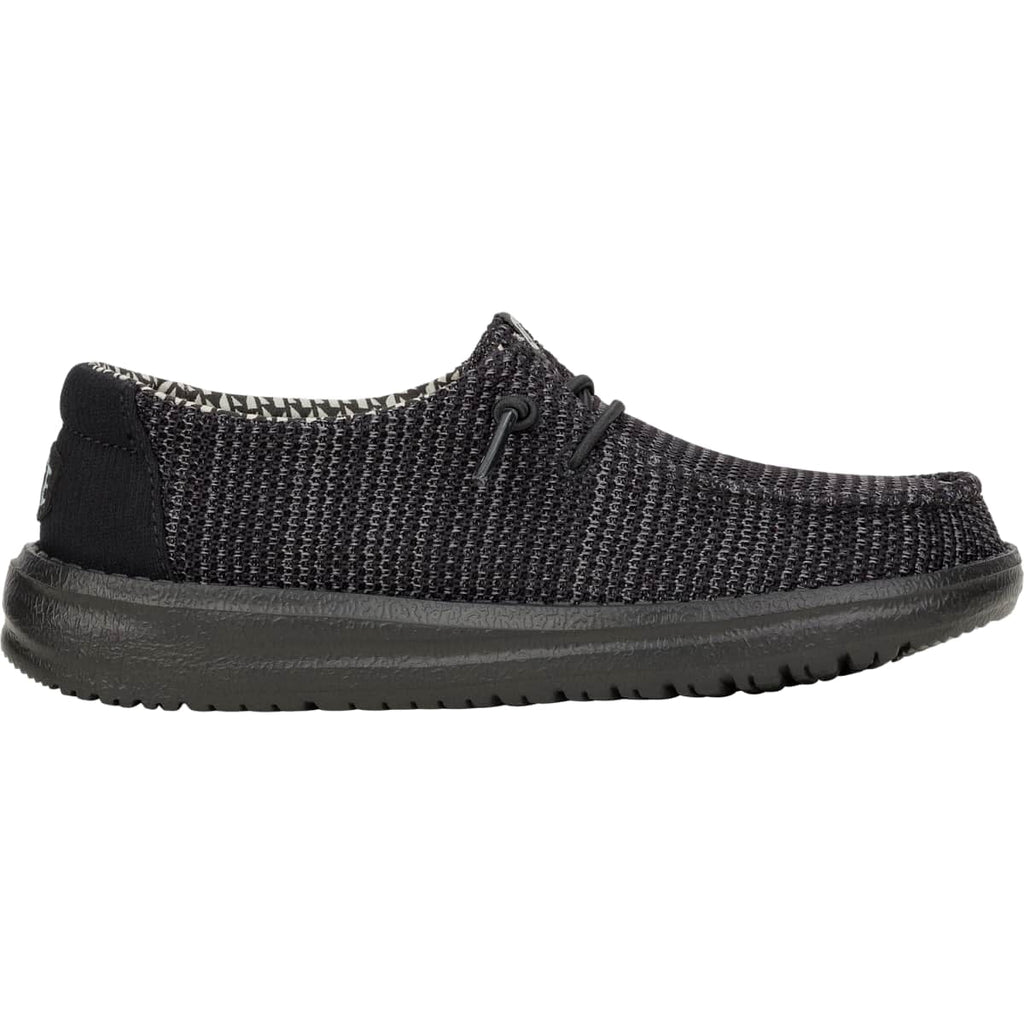 HEYDUDE Girls Wendy Youth Stretch Mesh, Black/Black, J1