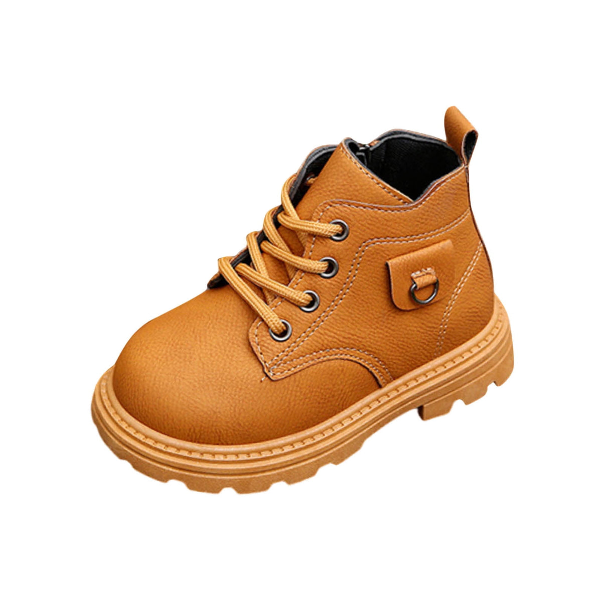 Mwjwdo Girls Leather Boots Short Winter Casual Fashion Artificial Leather Comfortable Sole Little Kids Shoes for Daily Wear Black 1-1.5Years