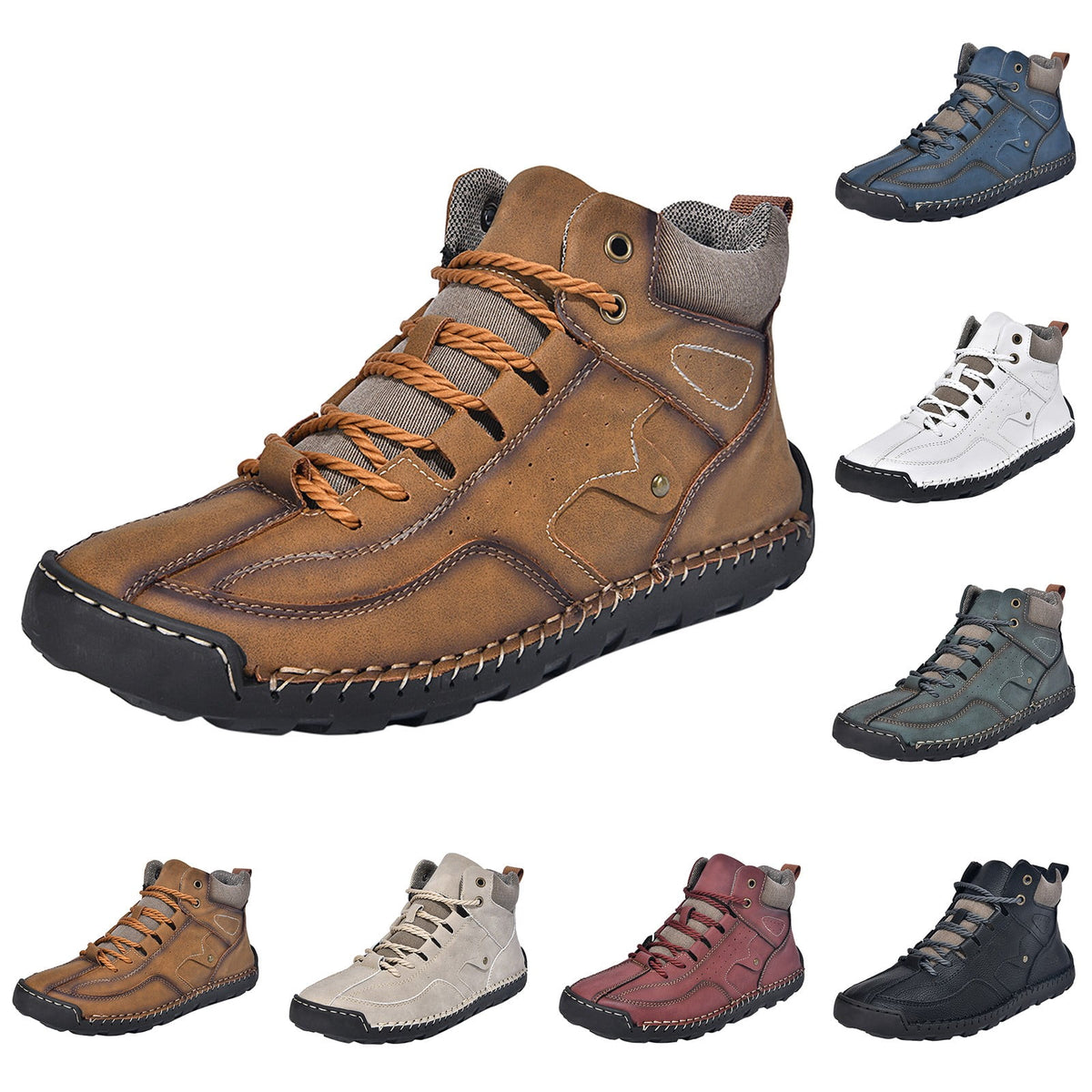 RotHome Men's Casual Outdoor Chukka Boots Hand-Stitched Leather High Top Walking Shoes with Non-Slip Rubber Sole for Daily Work and Travel, Wine, Size 6