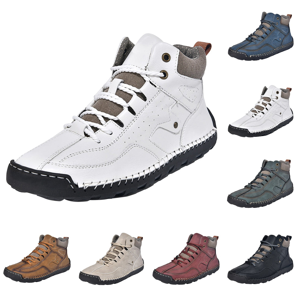 RotHome Men's Casual Outdoor Chukka Boots Hand-Stitched Leather High Top Walking Shoes with Non-Slip Rubber Sole for Daily Work and Travel, Wine, Size 6